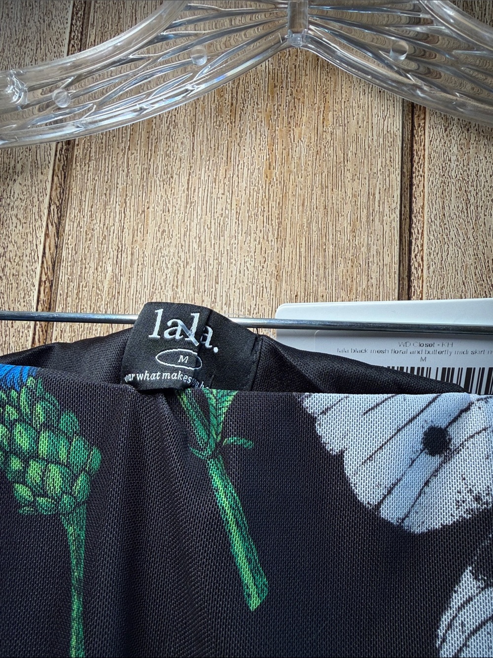 Dressed in LALA Black Midi Skirt with Multicolor Butterfly & Floral Print - Picture 4 of 7